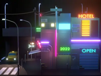 miniature night city Free low-poly 3D model