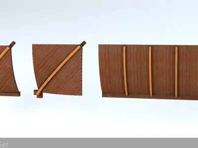 Oriental Roof Modular Elements Next Gen Game Ready PBR Low-poly 3D model