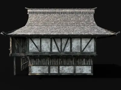 JAPAN CHINESE HOUSE ASIAN FEUDAL HUT DOJO CABIN VILLAGE SAMURAI Low-poly 3D model