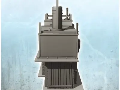 Two-storey brick factory with chimney and steel beam intact vers 3D print model