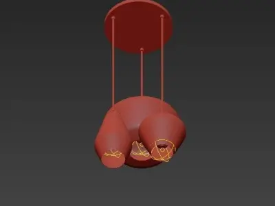 Sculptural three glass pendant lights hanging from gold chain 3D model
