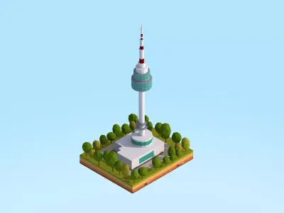 Cartoon Low Poly N Seoul Tower Landmark Low-poly 3D model