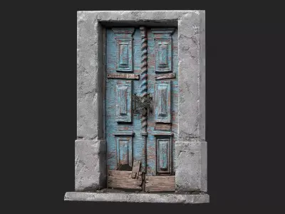 Old wooden door with dirt and nailed boards Low-poly 3D model
