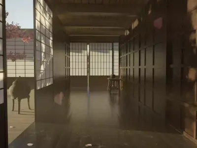 Japanese Shoji Doors And Walls Low-poly 3D model