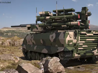  Ground Combat Platform with Woodland Camouflage and Guns Rigged 