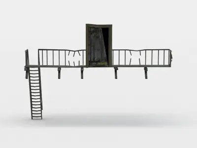 Veranda ladder with door Low-poly 3D model