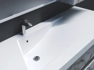 Bathroom vanity with marble top and mirror Low-poly 3D model