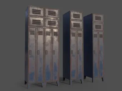 PBR School Gym Locker 10 - Blue Dark Low-poly 3D model