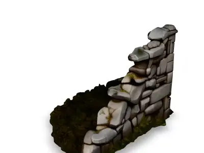 Stylized Crumbling Stone Wall Section Low-poly 3D model