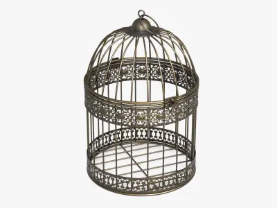  Vintage Cage with Perched Bird on Branch Brass 