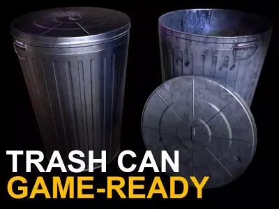 Trash can Game Ready Low-poly 3D model
