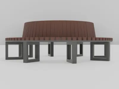 Outdoor Wooden Bench Rounded 19 Low-poly 3D model