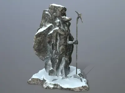 anibus statue with spear in snow Low-poly 3D model