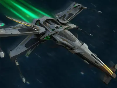 X-Blade spaceship with lights Low-poly 3D model