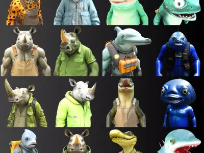 Anthropomorphic Animal Character Collection 3D print model
