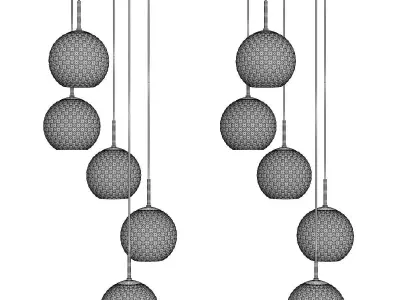 FINNAR three glass ball pendant lights hanging from chain Low-poly 3D model