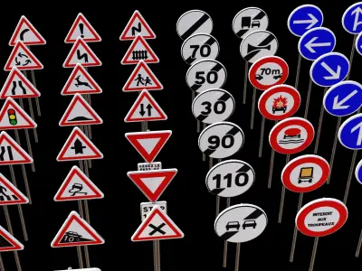 French road sign Low-poly 3D model