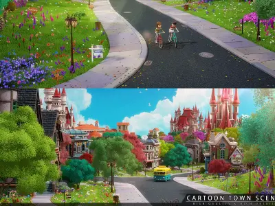Cartoon Town City Home Exterior Scene 3D model