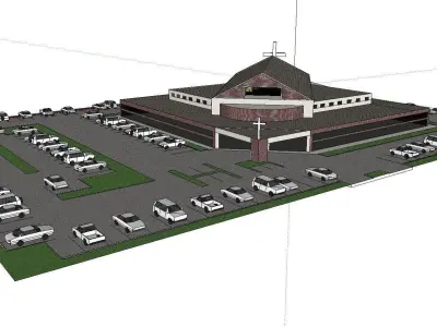 Architecture-Religion-God-Culture-Temple-0278 church with car... 3D model