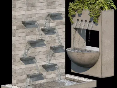 Waterfall fountains cascade 02 3D model