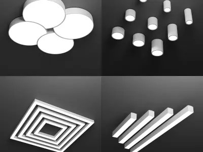 30 ceiling LED lights in various shapes - cable suspended 3D Model Pack
