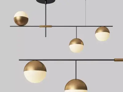 Mid Century Modern 3 Light Linear Ceiling Light in Black 3D model