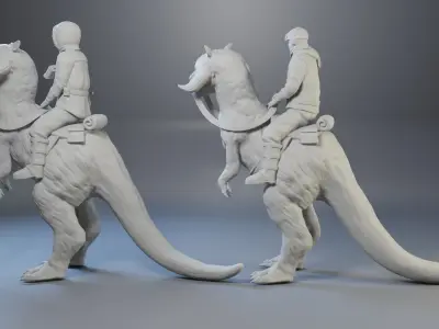 Han Solo and Luke Skywalker on Tauntaun 3D print model