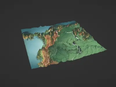Colombia Map Topography Low-poly 3D model