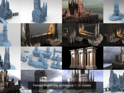 Fantasy English City architecture 1 3D Model Pack