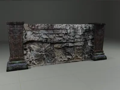 ancient temples architectures of wall in Cambodia 3D modeling Low-poly 3D model
