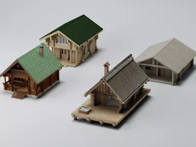 Log Cabin Wooden House Pack PBR Game Ready Low-poly 3D model
