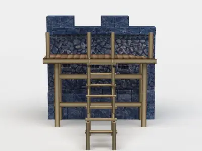 Masonry wall with wooden stairs  Low-poly 3D model
