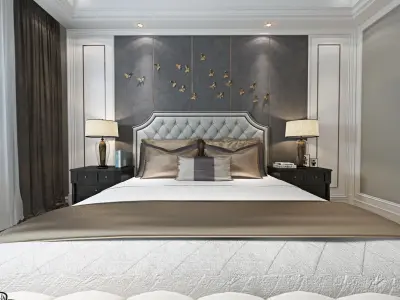 Modern European bedroom Vray 3Dmax model 3D model