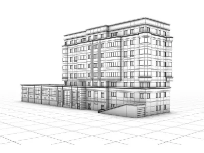 Modern building with swimming pool 3D model