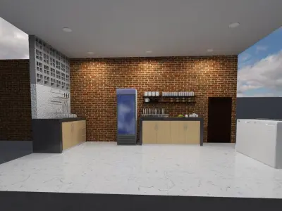 Kitchen Set design with brick wall 3D print model