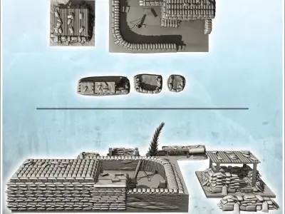 Fortified infantry positions with sandbags bunker and mortar 3 - 3D print model