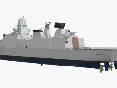  Contemporary Navy Frigate with Radar Systems White 