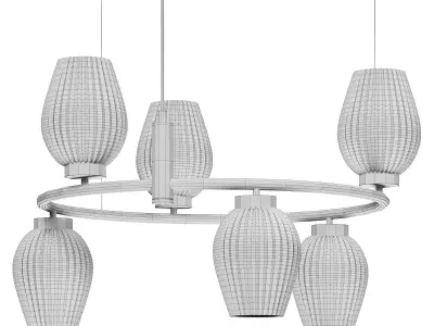 Hanging chandelier with glass shades 3D model