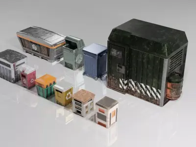 10 Sci-Fi Cyberpunk Style Trash Containers Low-poly 3D model