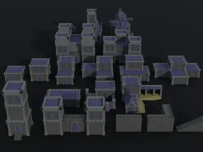 Cartoon dark fantasy city asset Polygonal Style Low-poly 3D model