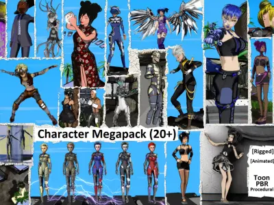 Character Megapack Over 20 Stylized Rigs Low-poly 3D model
