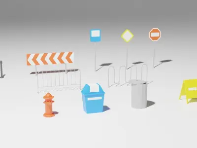 30 Low Poly Street Assets Low-poly 3D model