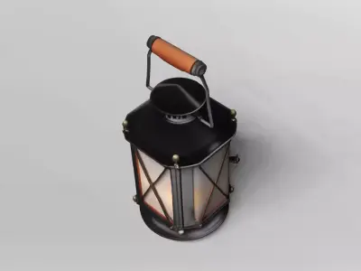 Vintage Black Metal Lantern with Wooden Handle 3D model