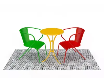 Portuguese Chair and Table Low-poly 3D model