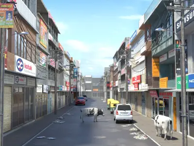 Indian Old Delhi Street Low-poly 3D model