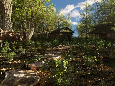 Abandoned Cabins Scene 3D model