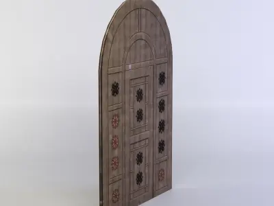 Door wooden with ornate details Low-poly 3D model