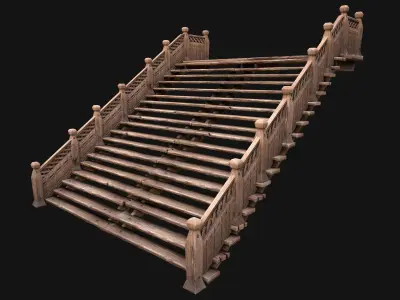 Large Medieval Wooden Staircase Low-poly 3D model