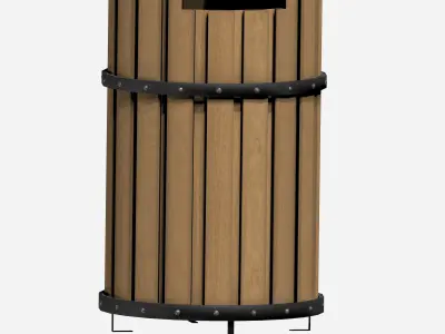 Wooden cylindrical cage type trash can with metal feet Low-poly 3D model