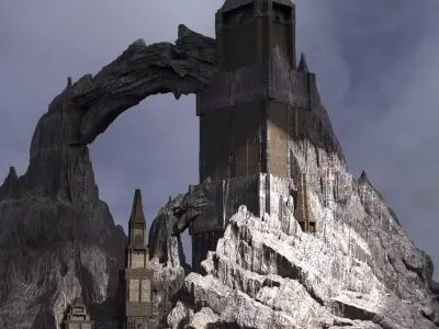 High Fantasy Cliff range City Kit bash 3D model